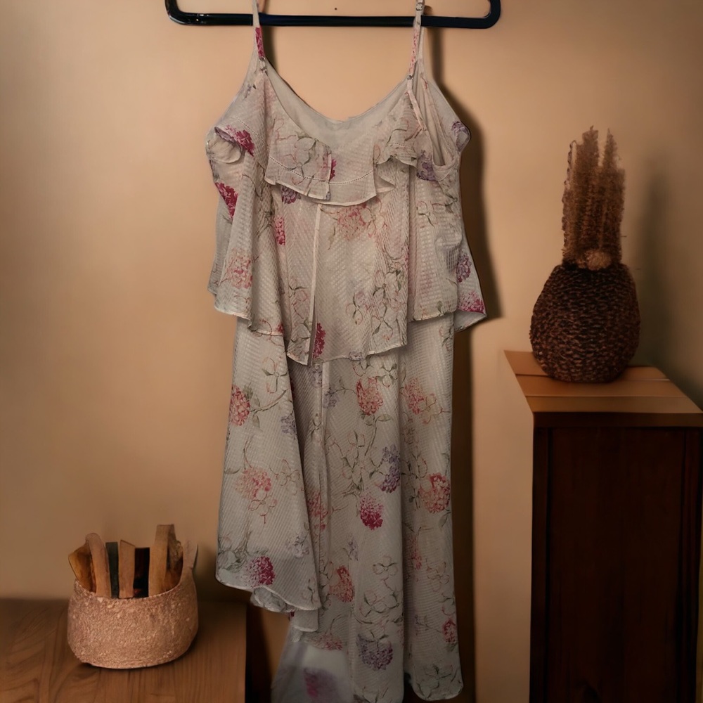 A New Day high low sheer Multi Floral Print Dress with ruffles.